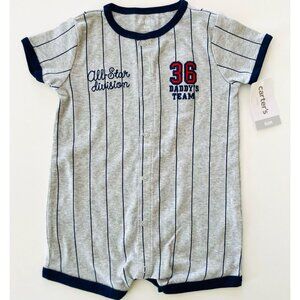 NEW Carter's grey baseball jersey baby romper w/snap closure 6M